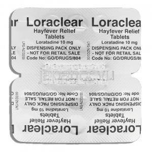 ロラクリア Loraclear, クラリチン ジェネリック, ロラタジン 10mg 錠 (AFT Pharma) 包装裏面