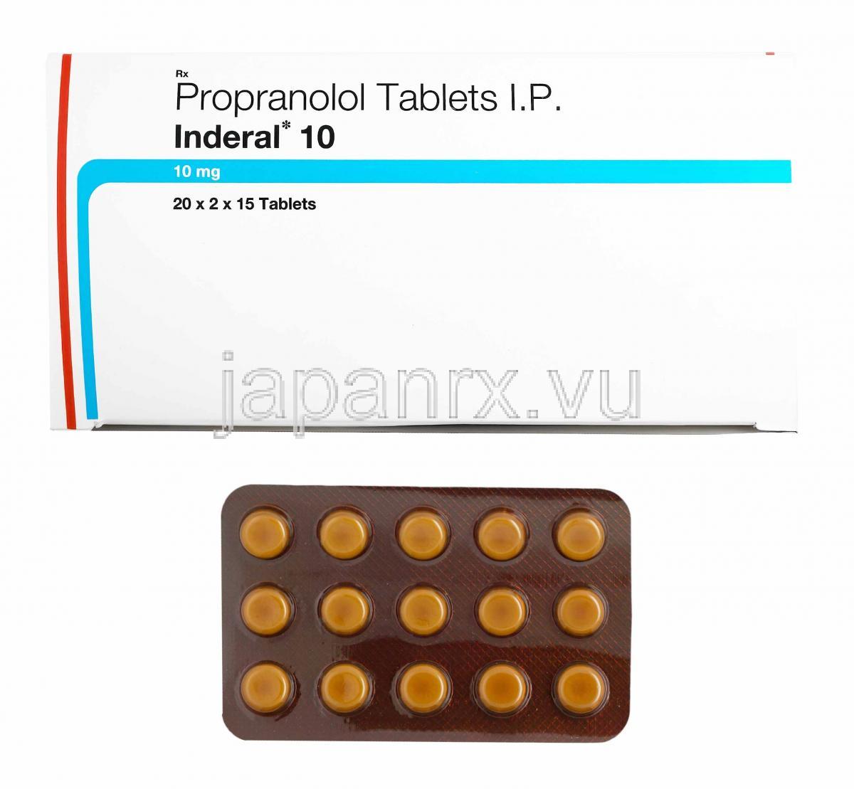 インデラル Inderal,  塩酸プロプラノロール 10mg, 錠, 箱