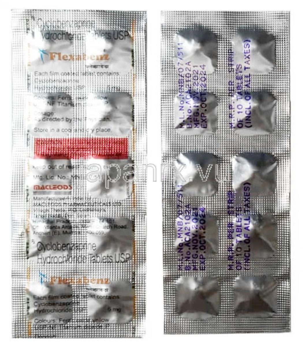 フレクサベンツ, シクロベンザプリン 5 mg, 錠剤,製造元： Macleods Pharmaceuticals,シート情報