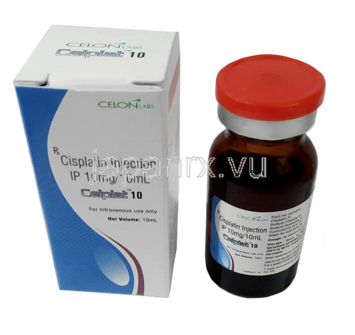 セルプラ 10, シスプラチン 10 mg(10mLあたり), 注射 10mL, 製造元：Celon, 箱, ボトル